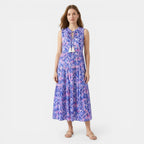 Women’s Printed Midi Dress – Sleeveless Tassel Tie