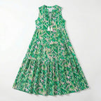 Women’s Printed Midi Dress – Sleeveless Tiered Style