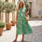 Women’s Printed Midi Dress – Sleeveless Tiered Style