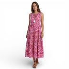 Women’s Printed Midi Dress – Sleeveless Tiered Style