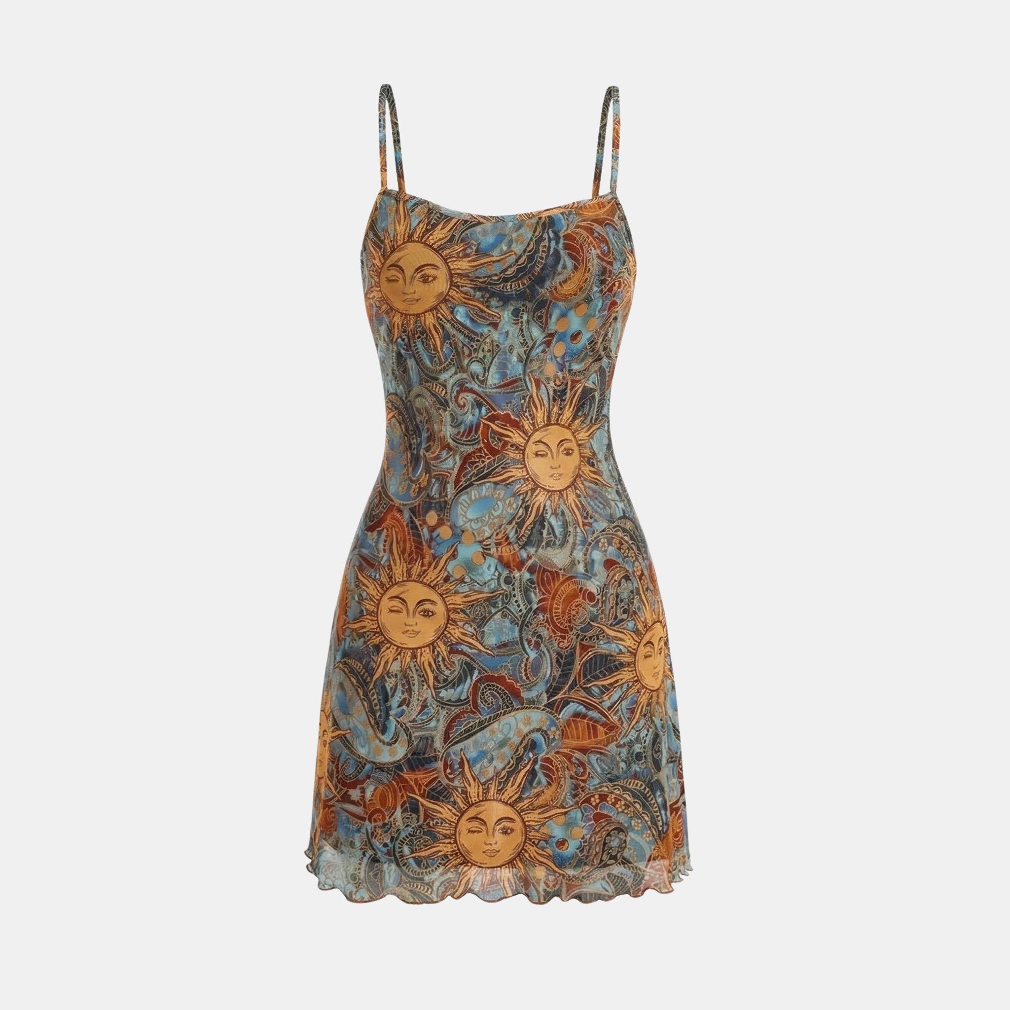 Women’s Printed Mini Sundress – Spaghetti Strap Design