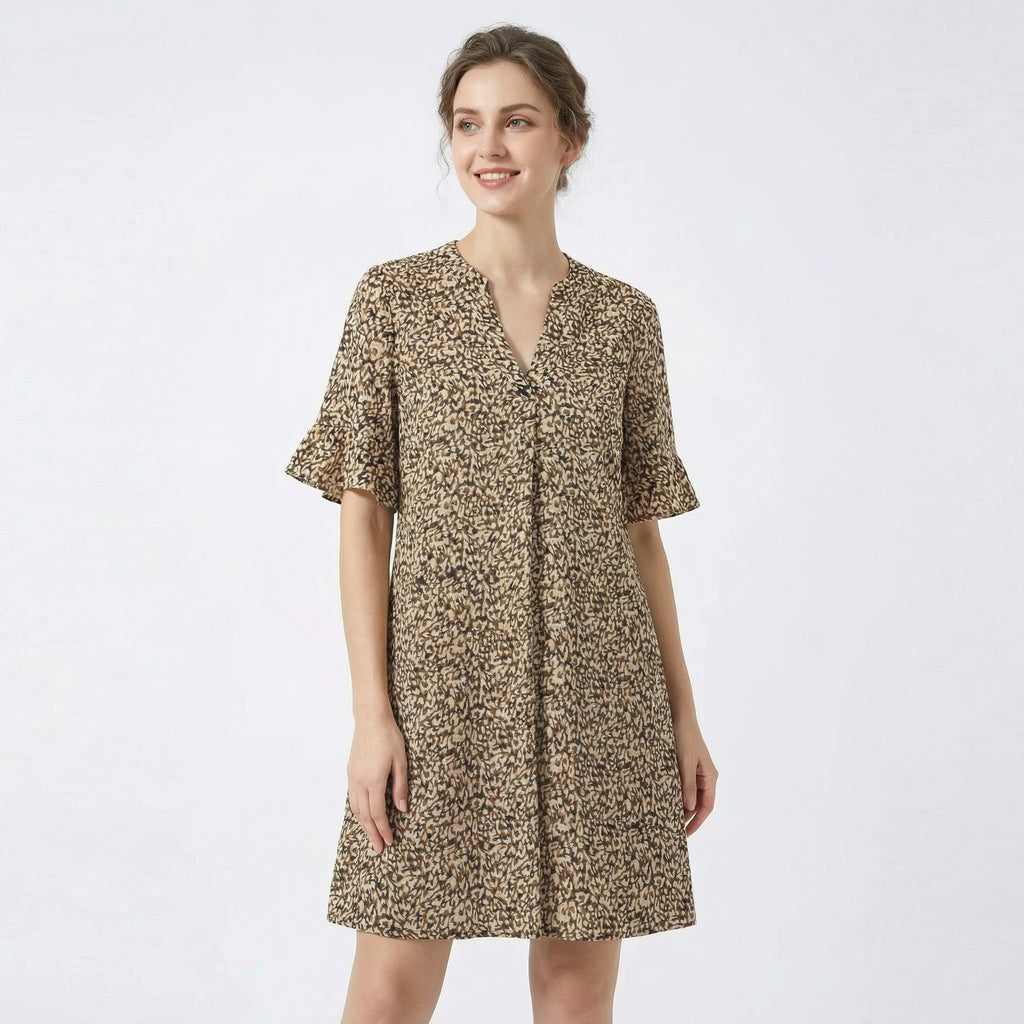 Women’s Printed Tunic Dress – V Neck Loose Fit