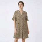Women’s Printed Tunic Dress – V Neck Loose Fit