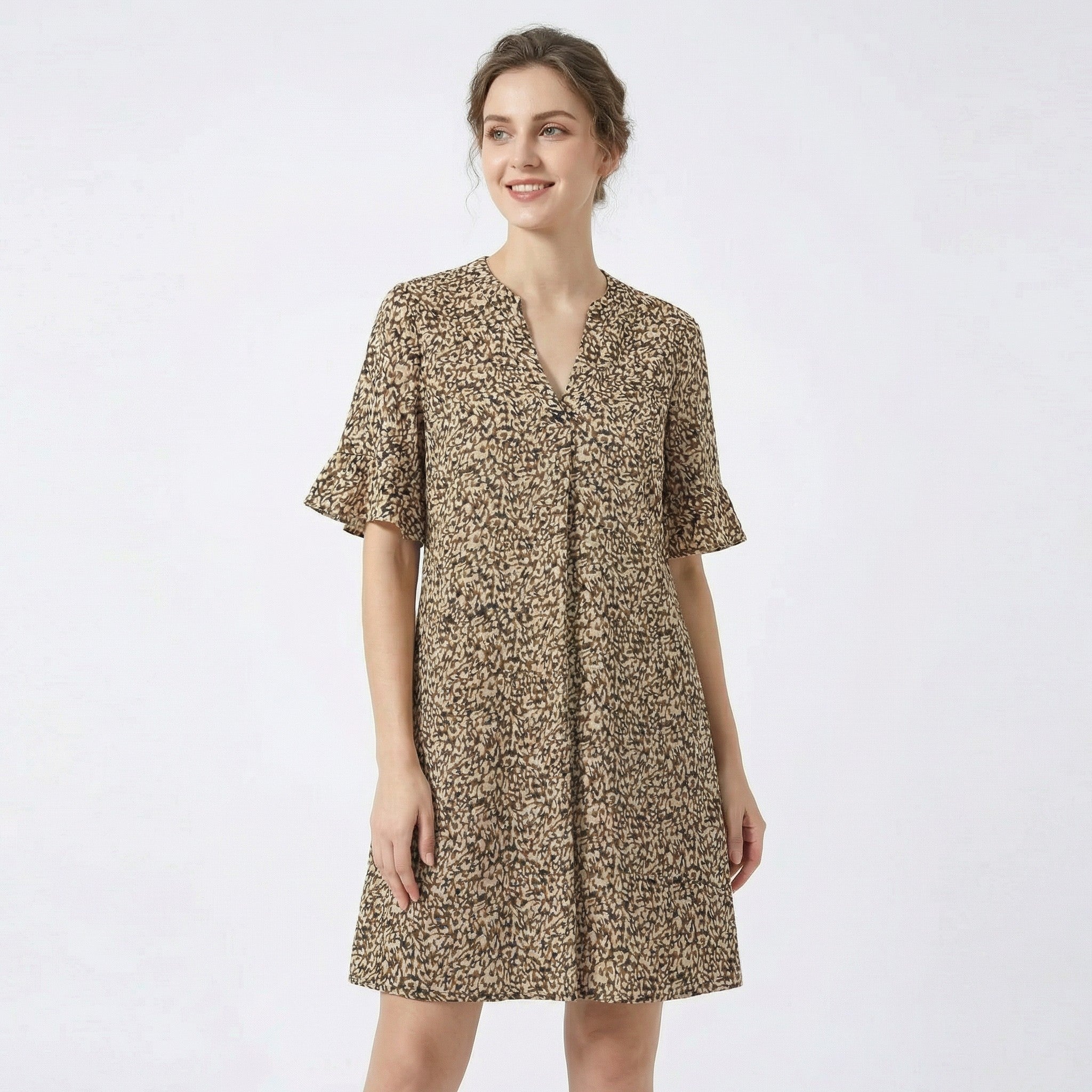 Women’s Printed Tunic Dress – V Neck Loose Fit
