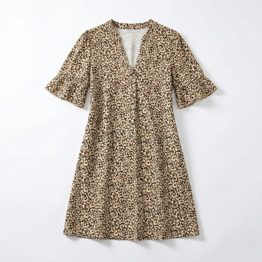 Women’s Printed Tunic Dress – V Neck Loose Fit