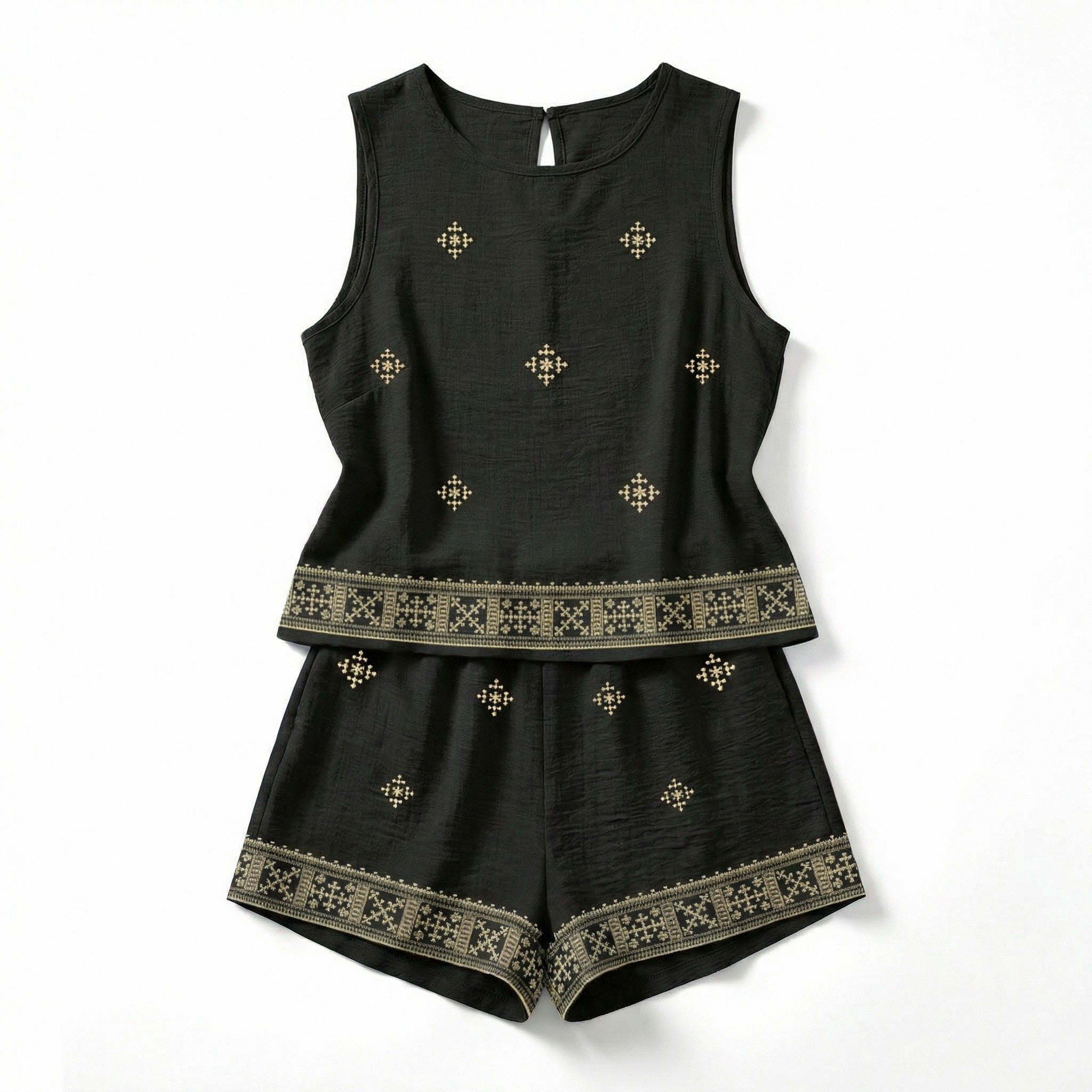 Women’s Printed Two Piece Set – Sleeveless Top and Shorts