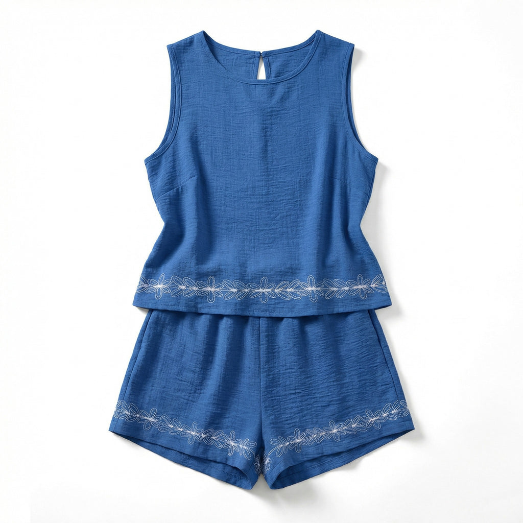 Women’s Printed Two Piece Set – Sleeveless Top and Shorts