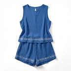 Women’s Printed Two Piece Set – Sleeveless Top and Shorts
