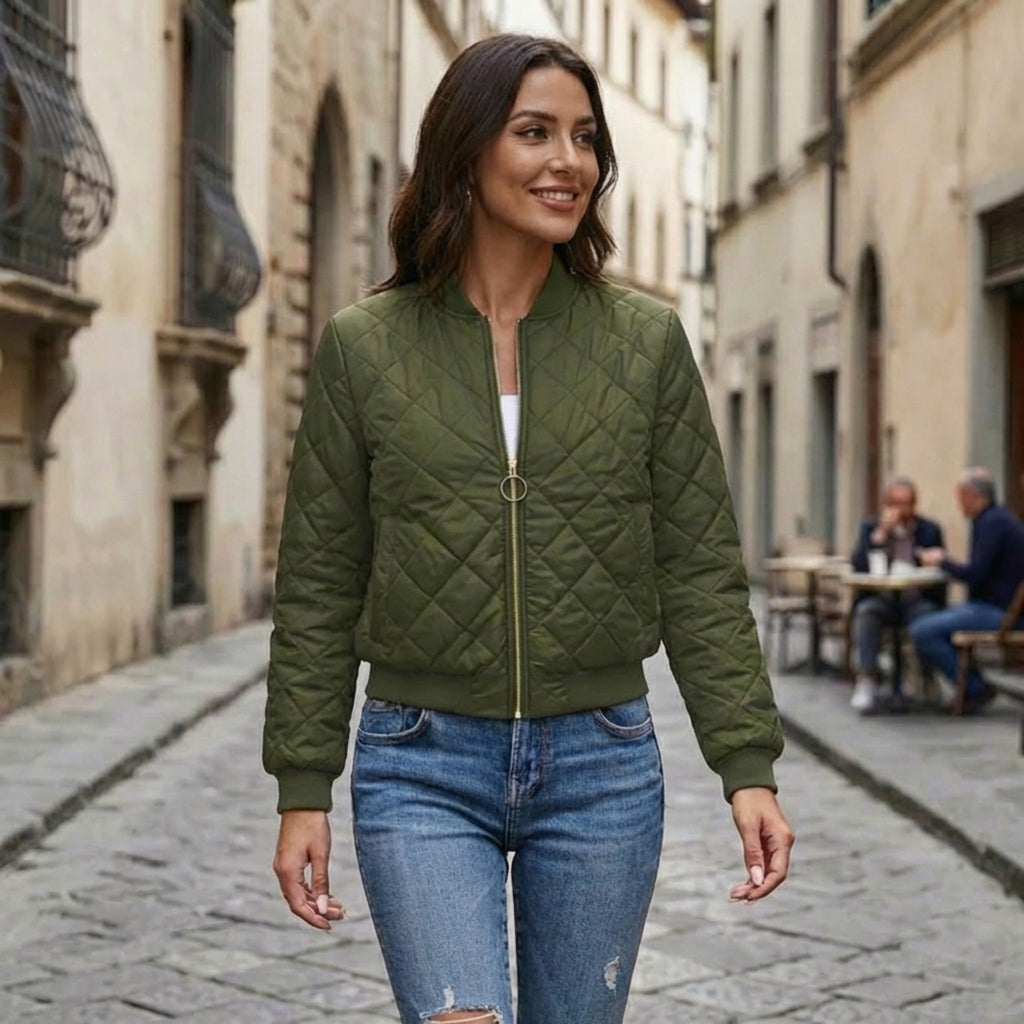Women’s Quilted Jacket – Zip Front Crew Neck