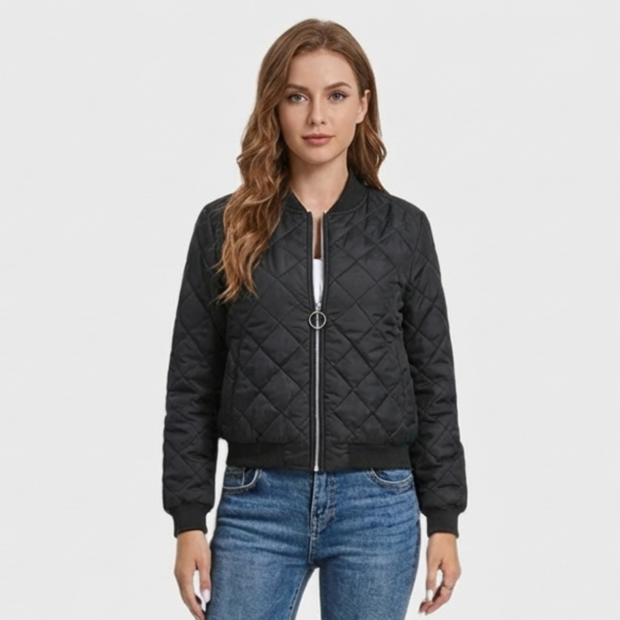 Women’s Quilted Jacket – Zip Front Crew Neck