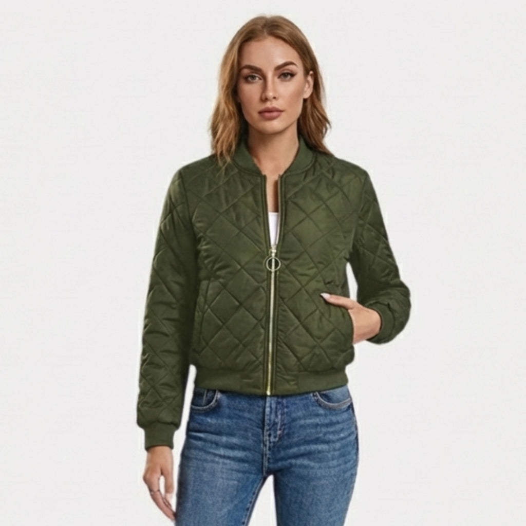 Women’s Quilted Jacket – Zip Front Crew Neck