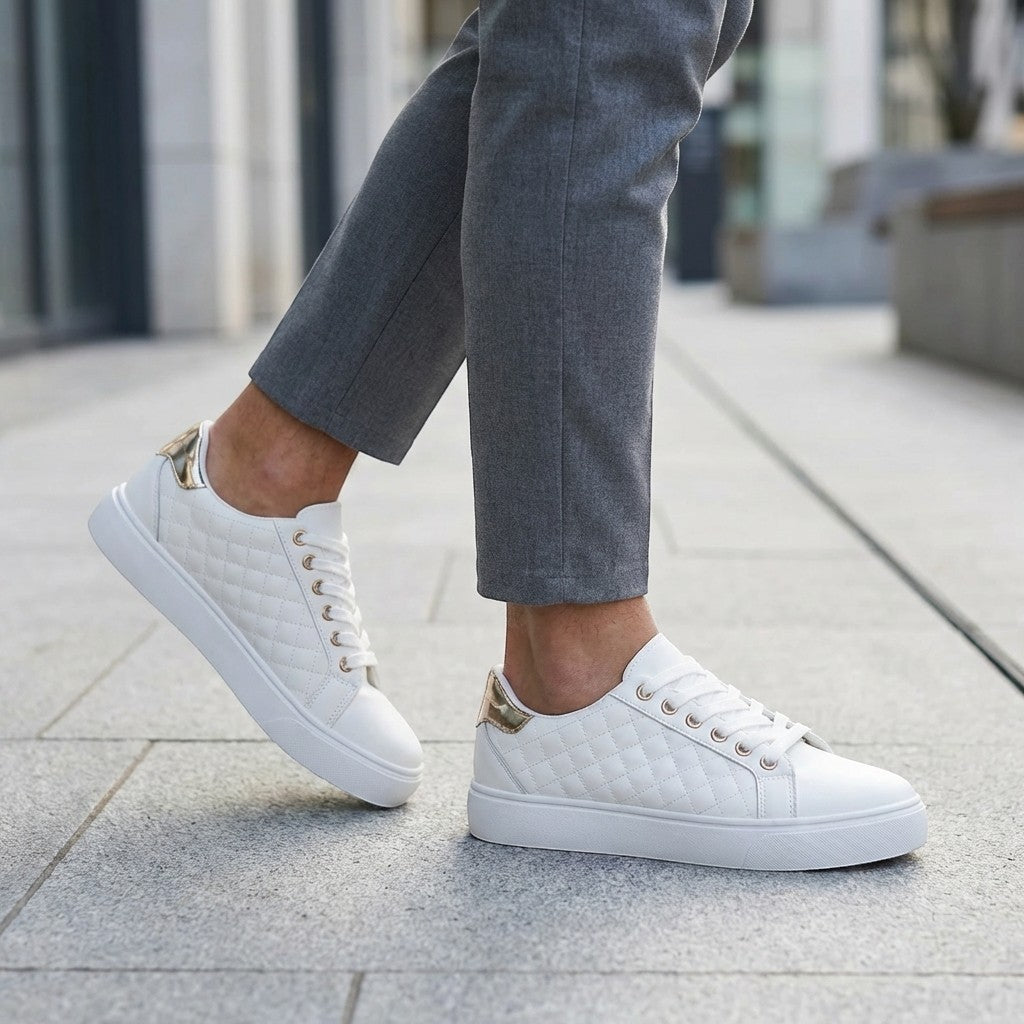 Women’s Quilted Lace-Up Sneakers – Low-Top Casual Style