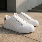 Women’s Quilted Lace-Up Sneakers – Low-Top Casual Style