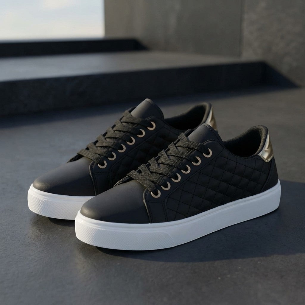 Women’s Quilted Lace-Up Sneakers – Low-Top Casual Style