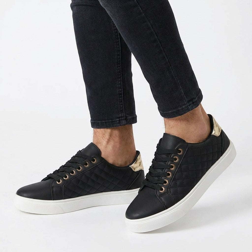 Women’s Quilted Lace-Up Sneakers – Low-Top Casual Style