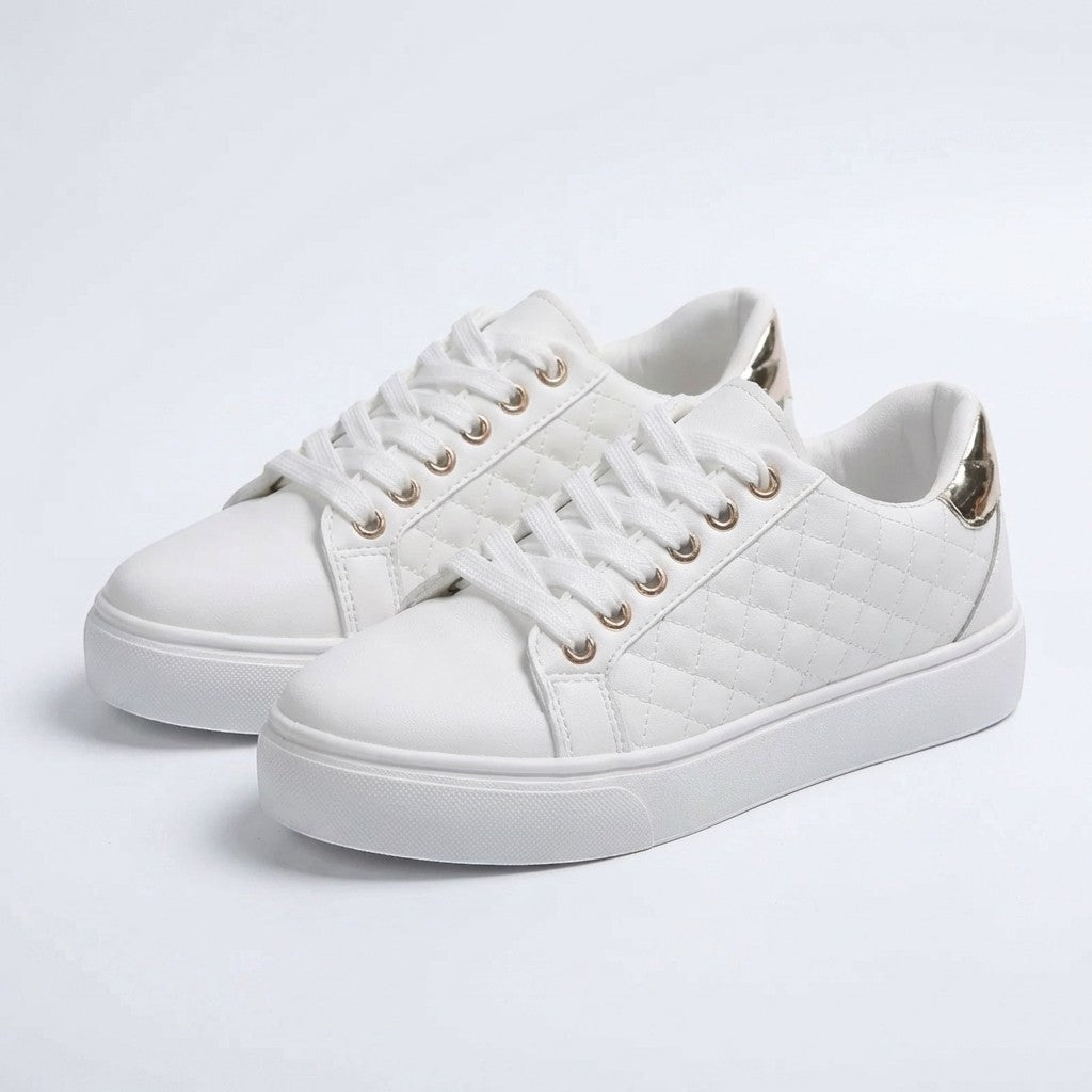 Women’s Quilted Lace-Up Sneakers – Low-Top Casual Style