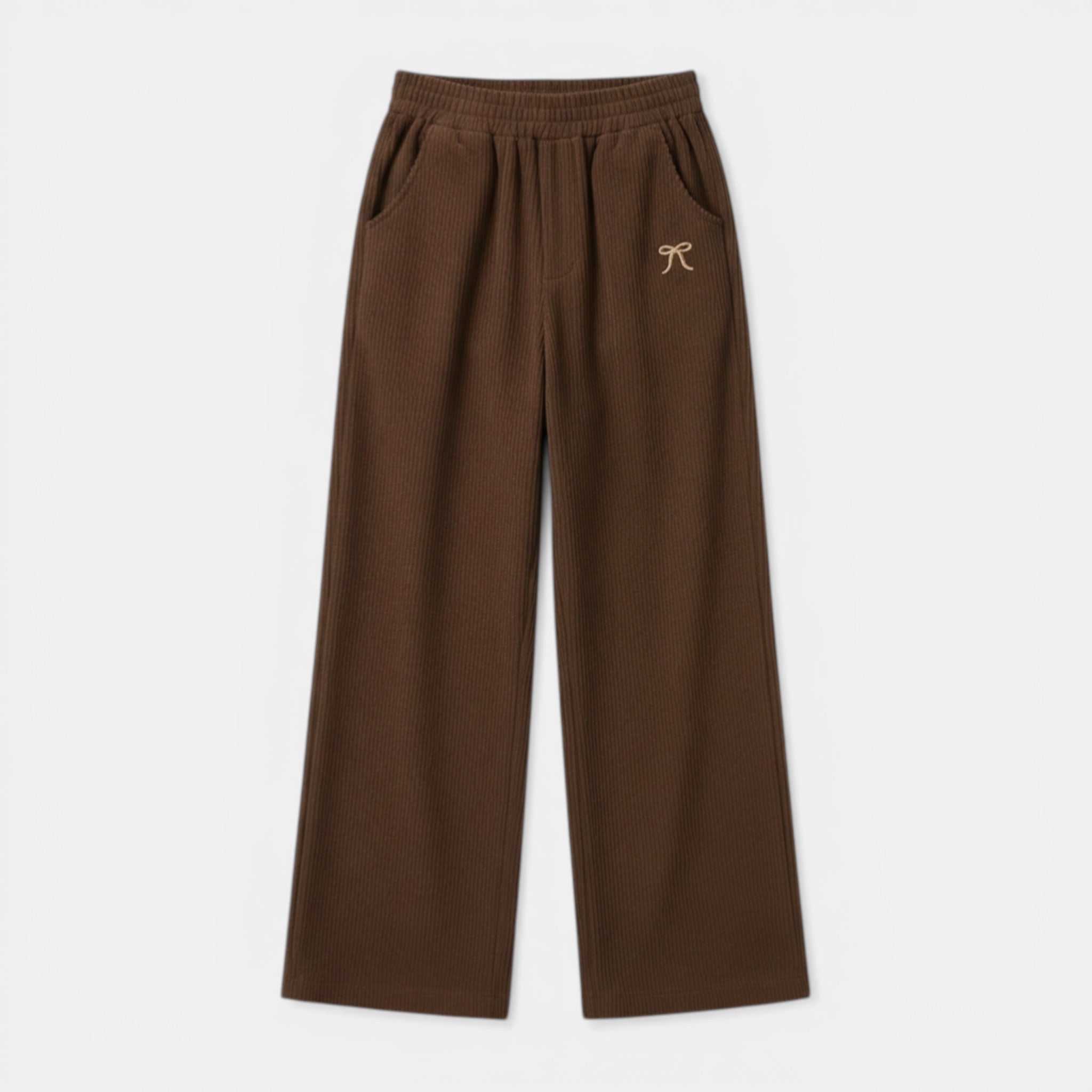 Women’s Ribbed Straight-Leg Pants – Embroidered Detail Design