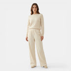 Women’s Ribbed Straight-Leg Pants – Embroidered Detail Design