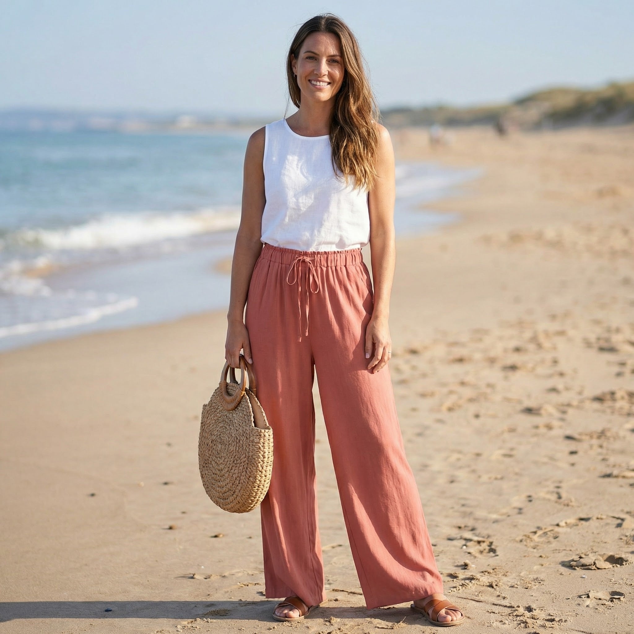 Women’s High-Rise Wide-Leg Pants – Adjustable Waist Tie