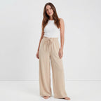 Women’s High-Rise Wide-Leg Pants – Adjustable Waist Tie