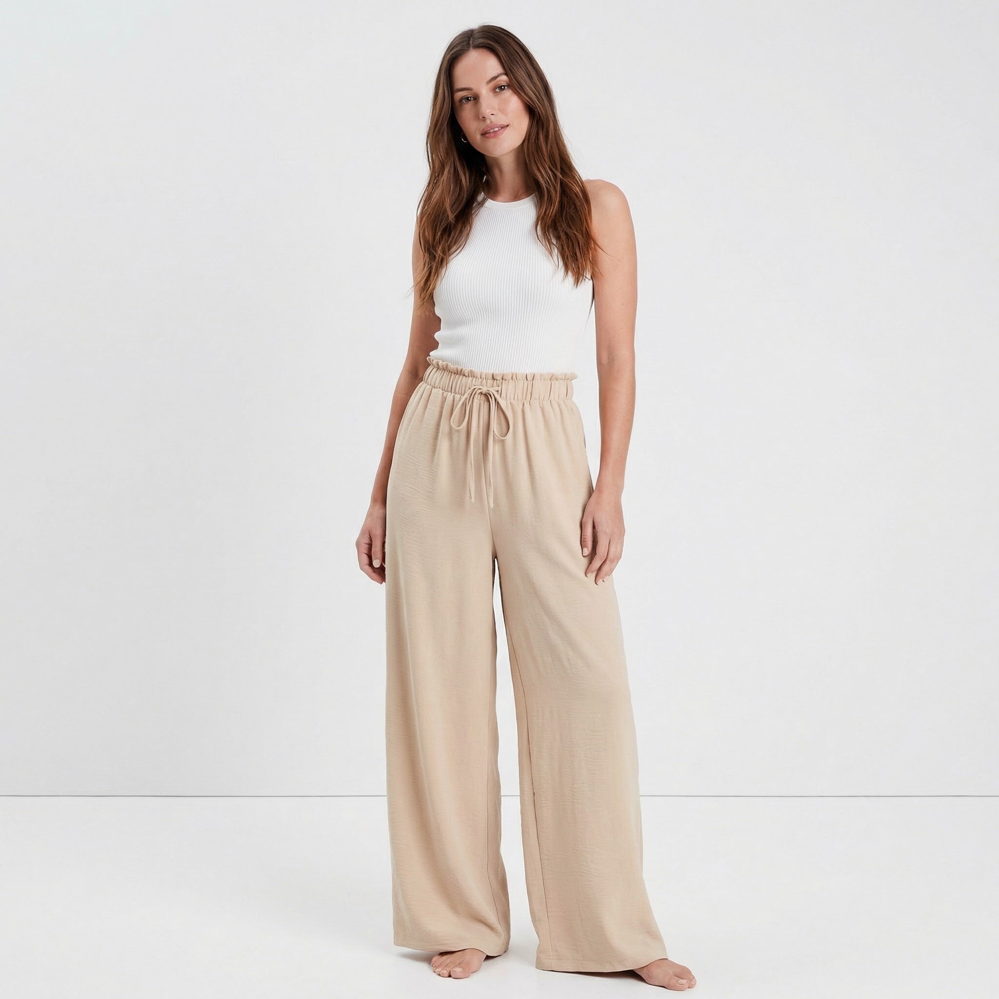 Women’s High-Rise Wide-Leg Pants – Adjustable Waist Tie