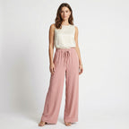 Women’s High-Rise Wide-Leg Pants – Adjustable Waist Tie