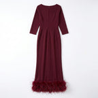Women’s Scoop Neck Midi Dress – Sheath Feather Hem
