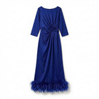 Women’s Scoop Neck Midi Dress – Sheath Feather Hem