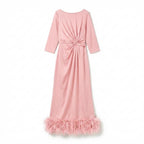 Women’s Scoop Neck Midi Dress – Sheath Feather Hem