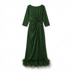 Women’s Scoop Neck Midi Dress – Sheath Feather Hem