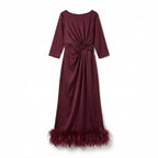 Women’s Scoop Neck Midi Dress – Sheath Feather Hem