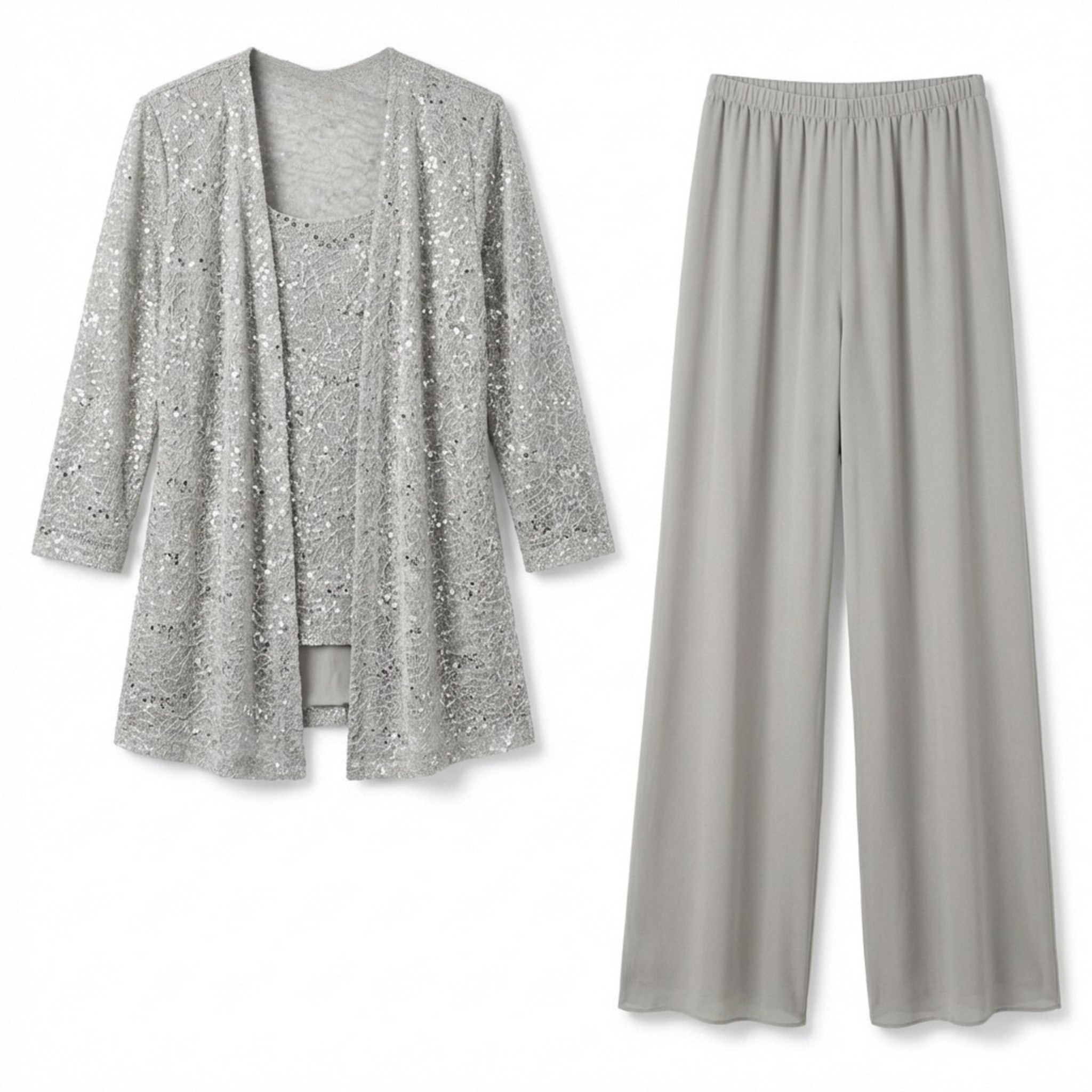 Women’s Sequin Detail Pantsuit – Scoop Neck Jacket Set