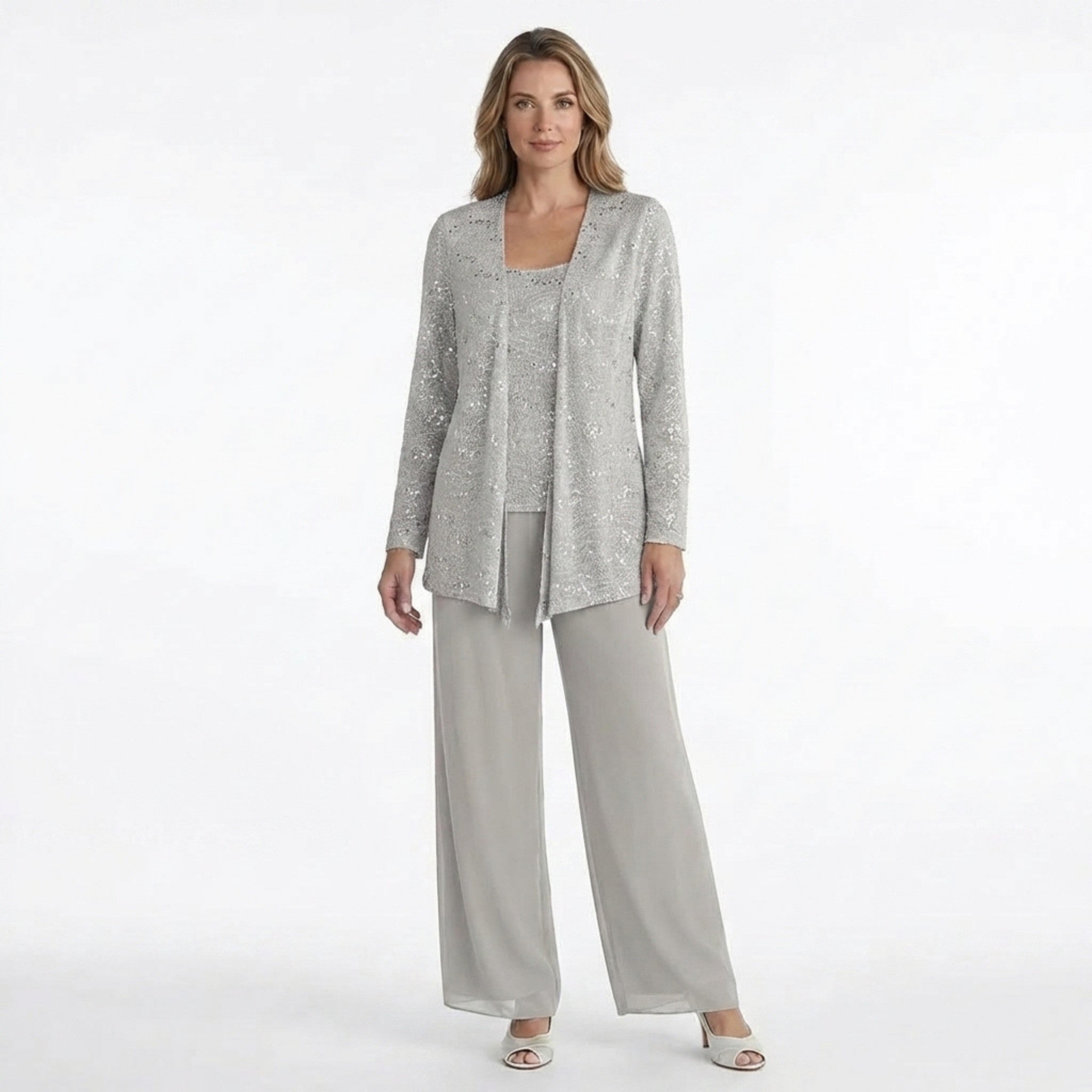 Women’s Sequin Detail Pantsuit – Scoop Neck Jacket Set