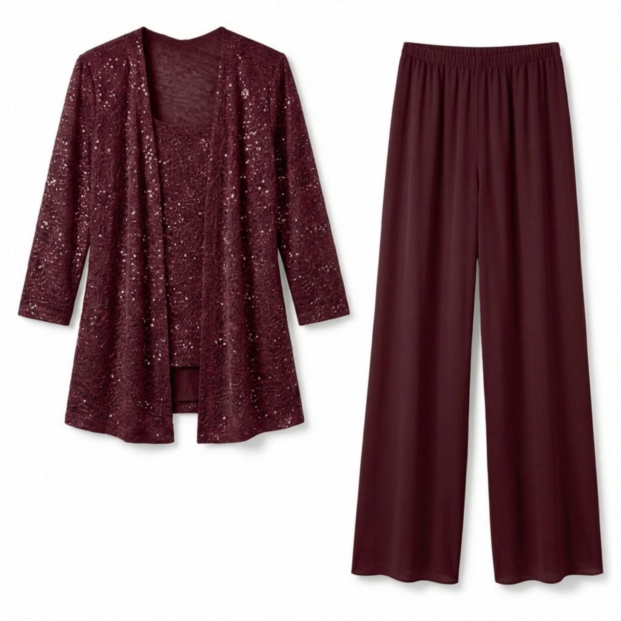 Women’s Sequin Detail Pantsuit – Scoop Neck Jacket Set