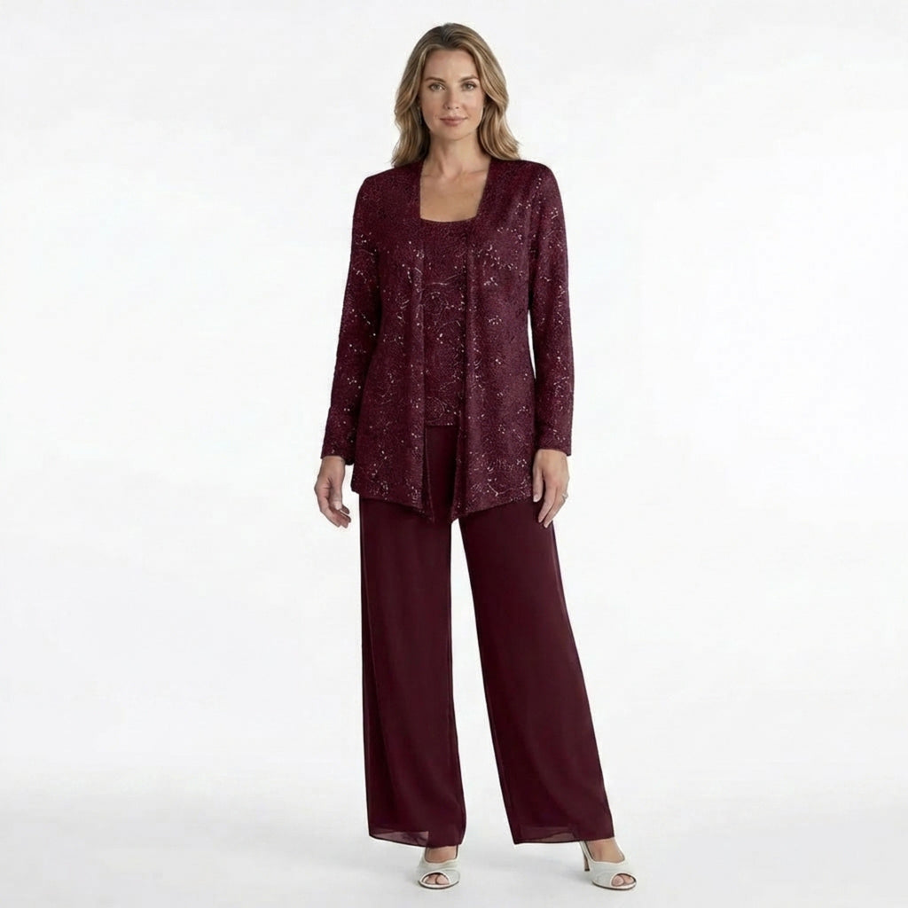 Women’s Sequin Detail Pantsuit – Scoop Neck Jacket Set