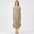 Women’s Short Sleeve Midi Dress – Round Neck Fit and Flare