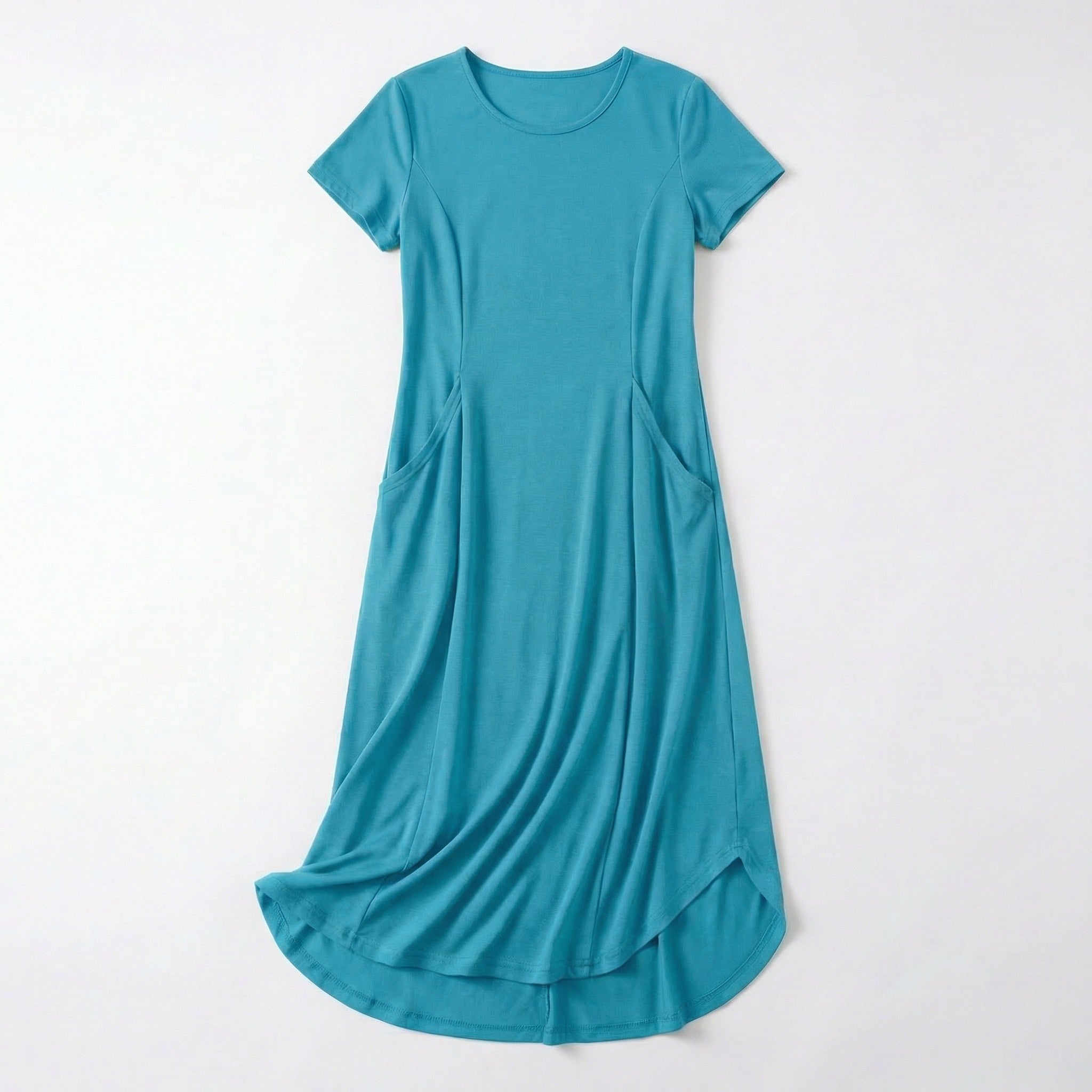 Women’s Short Sleeve Midi Dress – Round Neck Fit and Flare