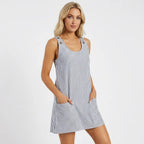 Women’s Sleeveless A-Line Dress – Knee-Length Pocket Design