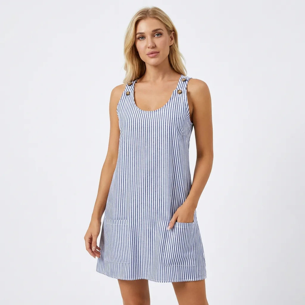Women’s Sleeveless A-Line Dress – Knee-Length Pocket Design