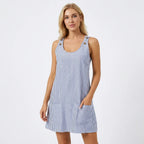 Women’s Sleeveless A-Line Dress – Knee-Length Pocket Design