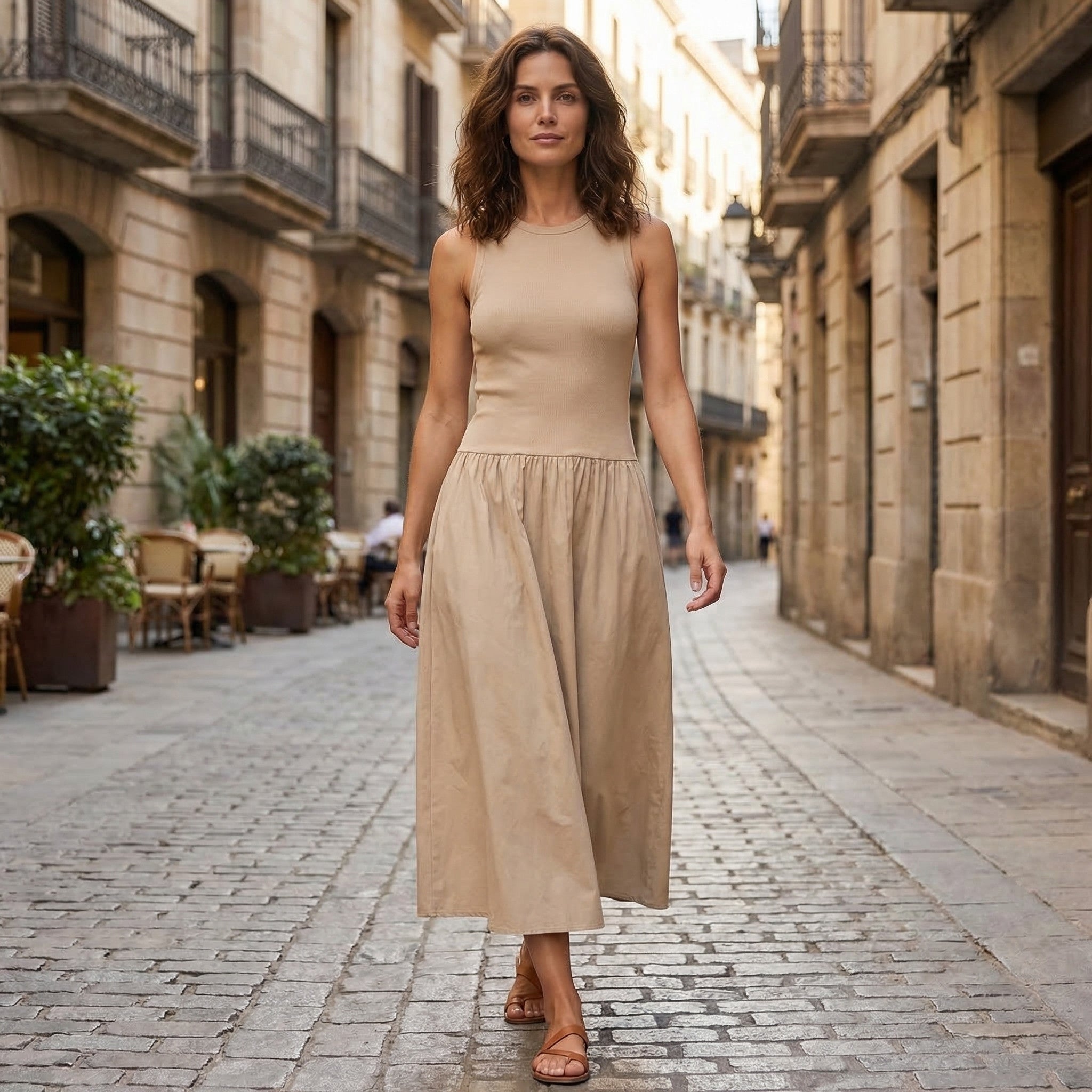 Women’s Sleeveless A-Line Dress – Long Length Casual Design