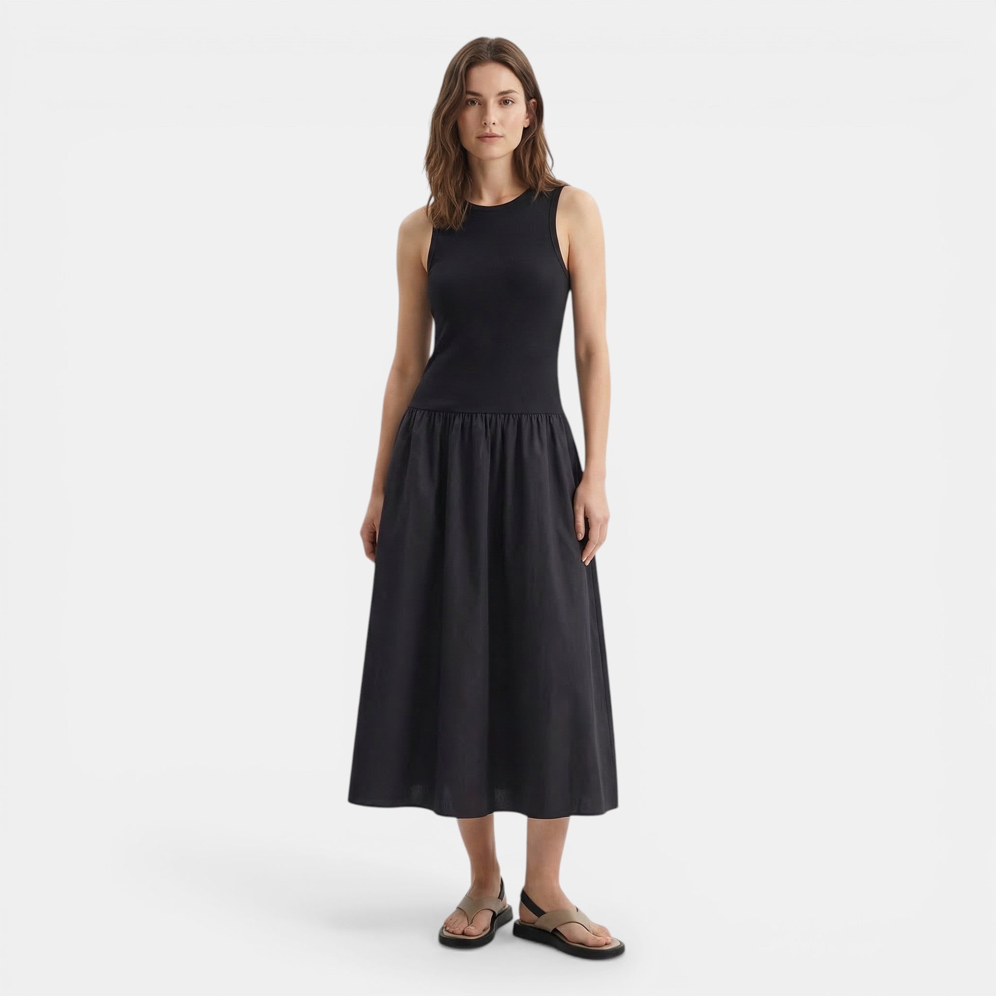 Women’s Sleeveless A-Line Dress – Long Length Casual Design