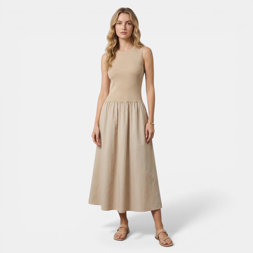 Women’s Sleeveless A-Line Dress – Long Length Casual Design