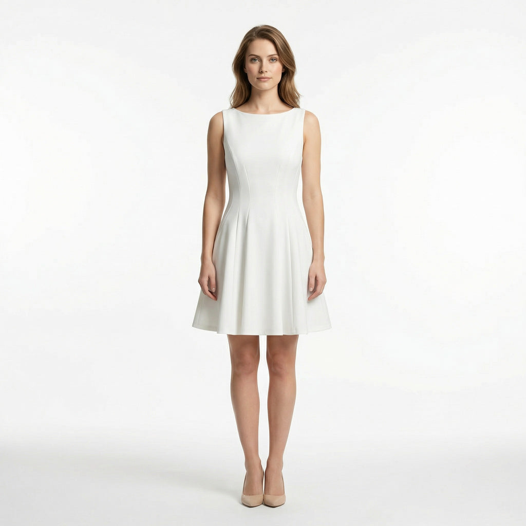 Women’s Sleeveless A-Line Mini Dress – Fitted Waist Flared Skirt