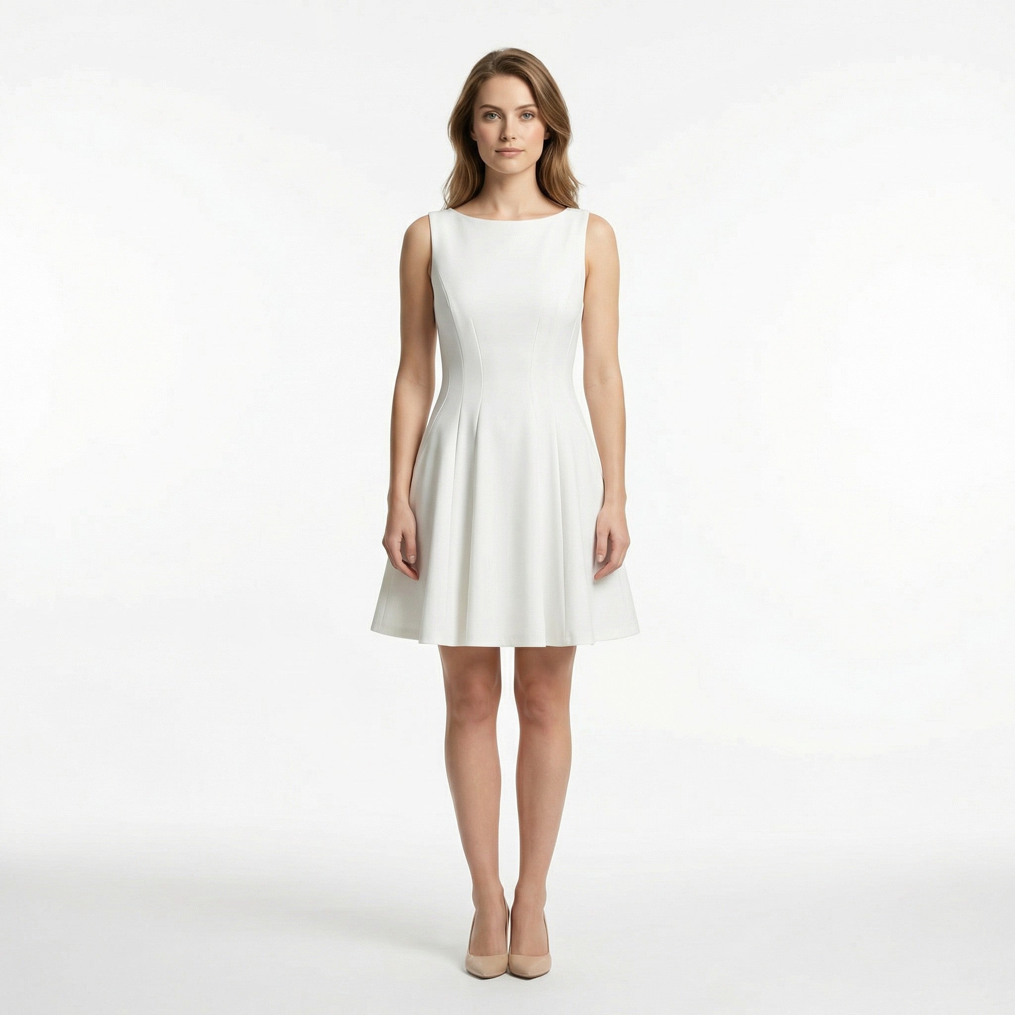 Women’s Sleeveless A-Line Mini Dress – Fitted Waist Flared Skirt