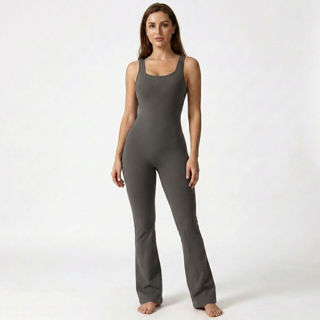 Women’s Sleeveless Jumpsuit – Scoop Neck Flared Leg