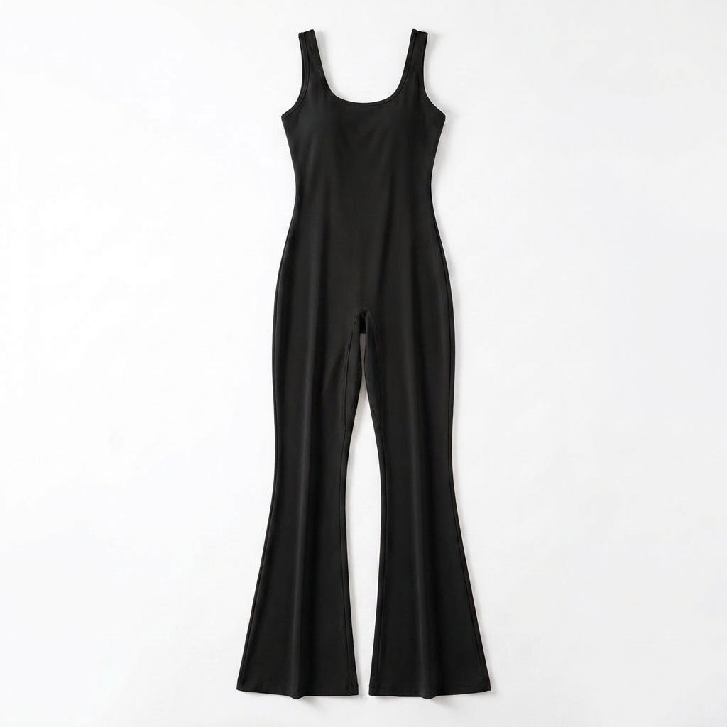 Women’s Sleeveless Jumpsuit – Scoop Neck Flared Leg