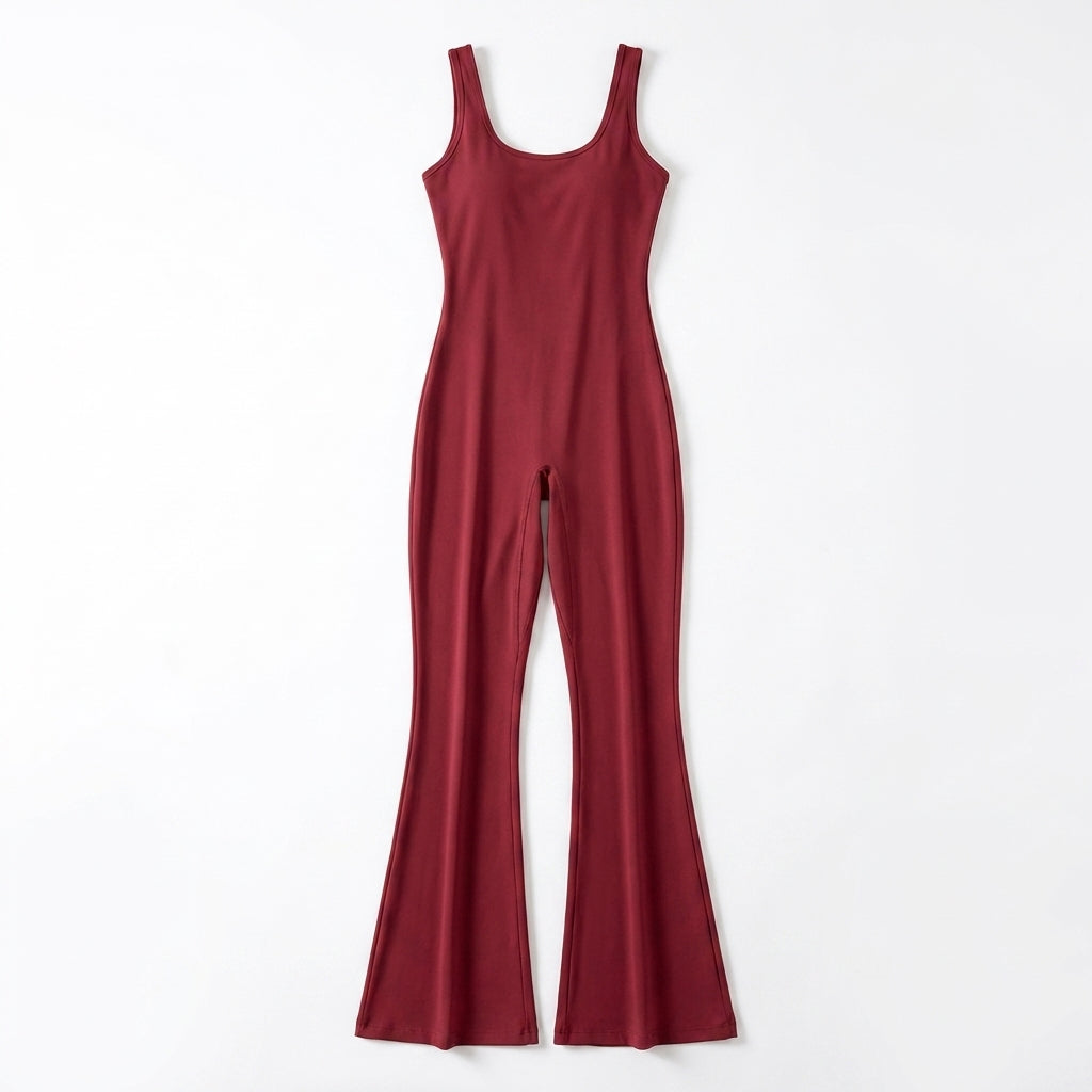 Women’s Sleeveless Jumpsuit – Scoop Neck Flared Leg