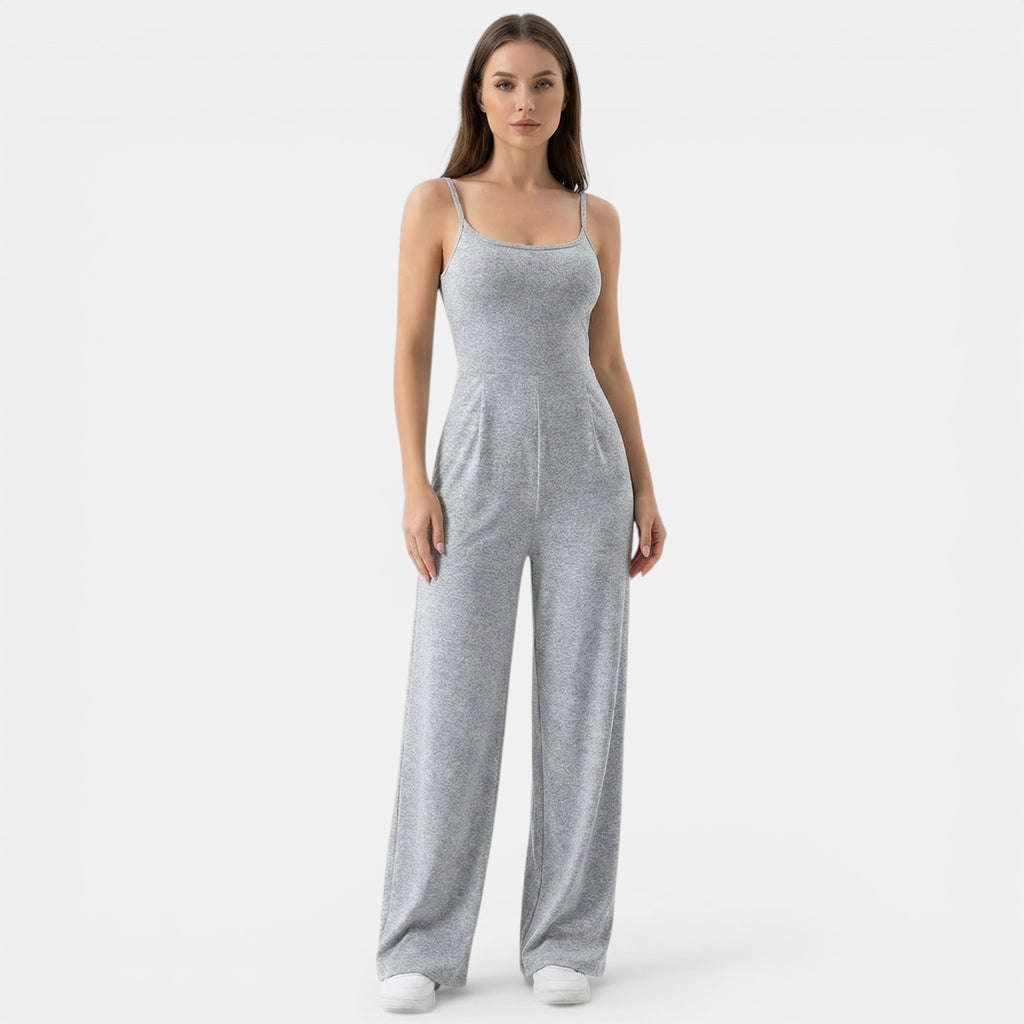 Women’s Sleeveless Knit Jumpsuit – Wide-Leg Solid Design