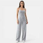 Women’s Sleeveless Knit Jumpsuit – Wide-Leg Solid Design